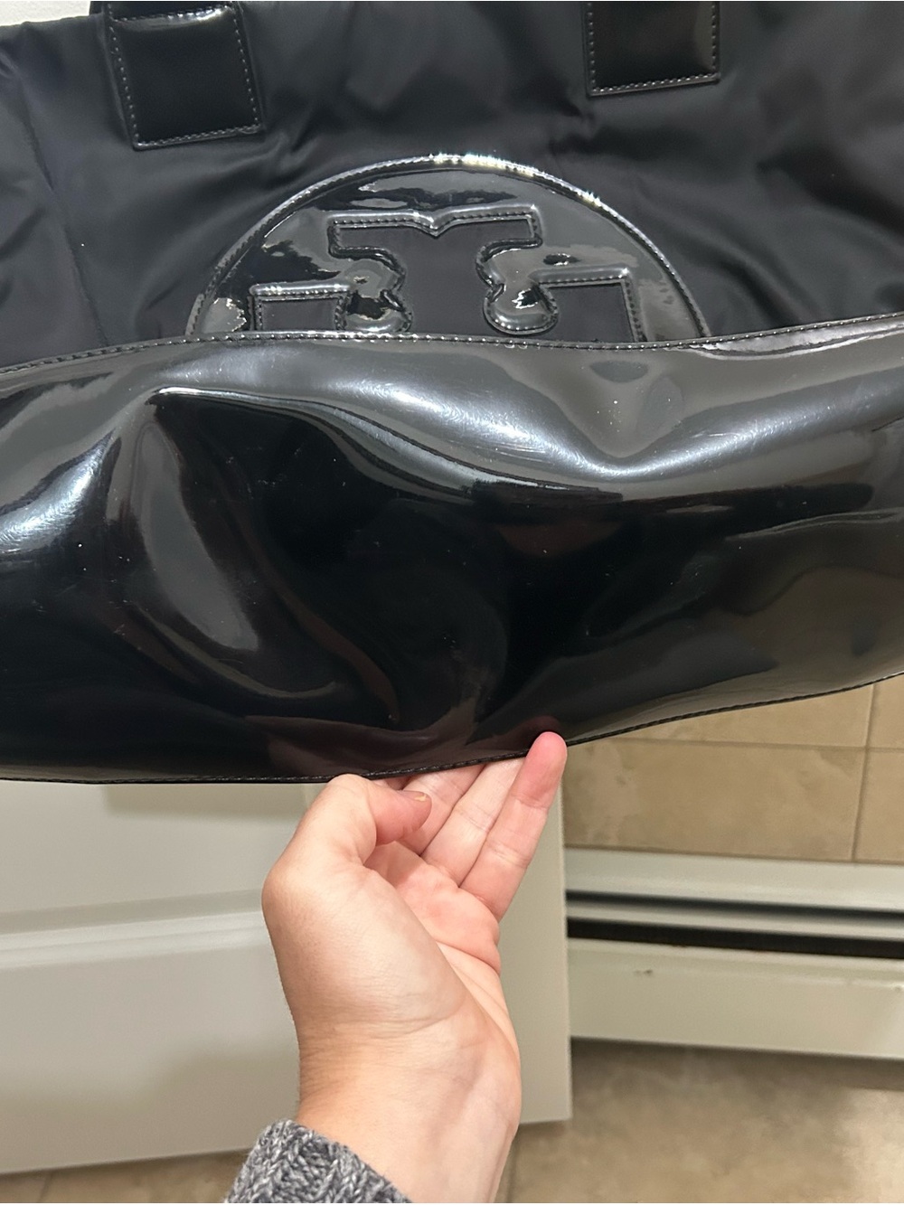Tory Burch Ella Black Nylon Tote with Patent Trim - Picture 7 of 14